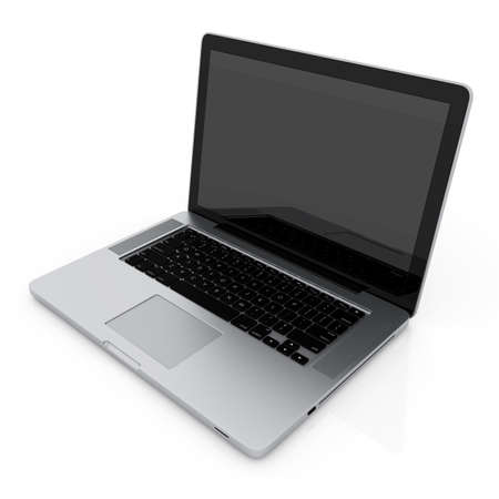 Modern laptop isolated on white with reflectionsの写真素材