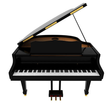 Real black grand piano isolated on whiteの写真素材