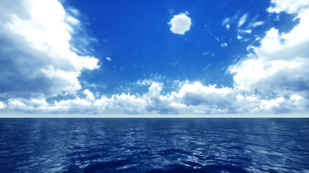 Blue sky leaving for horizon above a blue surface of the seaの写真素材