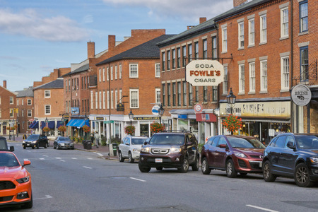 downtown Newburyport, MA, historic seaport in New Englandの写真素材