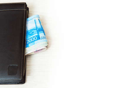 Cash on the table. Bank cards in the purse.の写真素材
