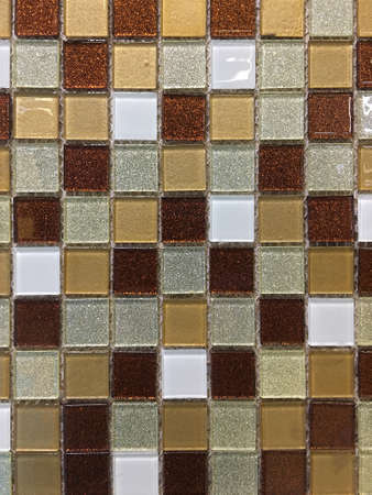 Artificial stone. Decorative wall of artificial torn stone. Stone masonry in geometric pattern as...