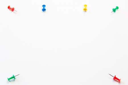 School supplies, stationery on white background - space for caption, top view.