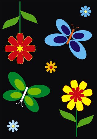 vector pattern with flower and butterflyのイラスト素材