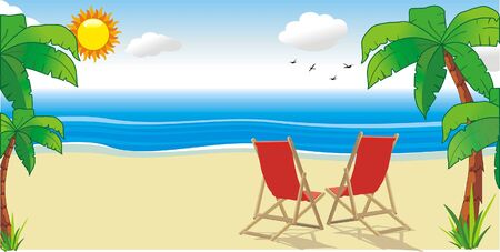 beach with palm trees and sunのイラスト素材