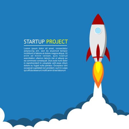 illustration for startup. A rocket takes off from the launch base into the infinite sky and spaceのイラスト素材