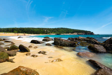 A view of Sand Beach in Acadia National Parkの写真素材