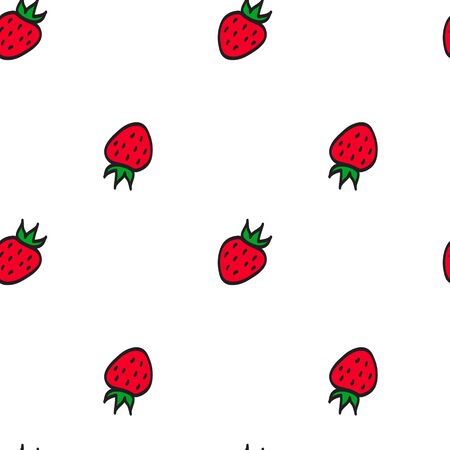 Seamless pattern of hand drawn painted strawberries in doodle style. For the design of fabrics,...