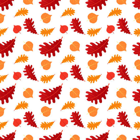 Autumn leaves seamless pattern. A decorative background with red-orange leaves. Vector illustrationのイラスト素材