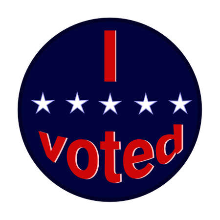 I voted - round blue sign with red letters of the slogan I voted and white stars in the center....