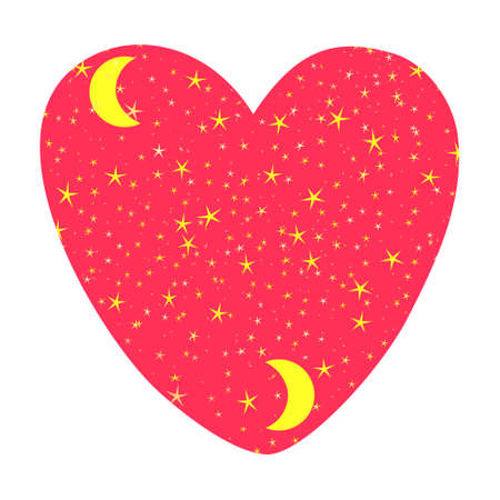 Pink heart with a pattern of stars and moons inside. Design of T-shirts, cups, paper and cardsのイラスト素材