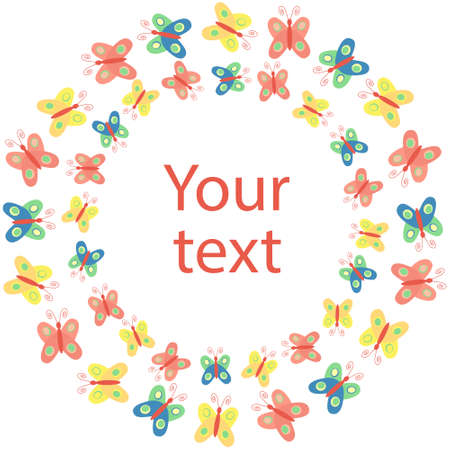 Frame of butterflies for writing text inside. Cartoon vector greeting illustrationのイラスト素材