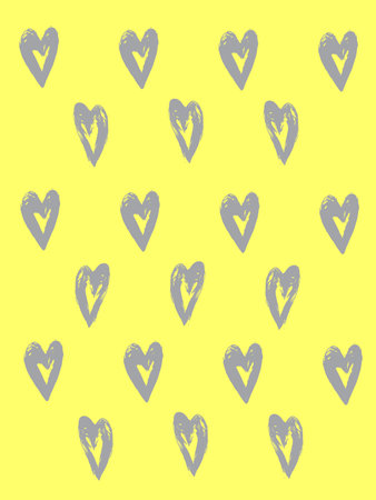 Festive background of gray grunge hearts on a yellow background. Trending colors, hearts painted by...