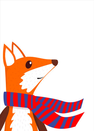 Cute cartoon fox head with striped scarf.のイラスト素材