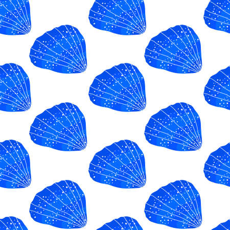 Marine seamless pattern. Dense diagonal pattern of blue seashells. Design of textiles, fabrics, wallpapers, printsのイラスト素材