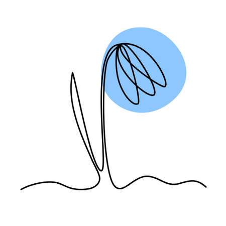 One continuous art line is the growth of the snowdrop flower. Blooming flower in environmental protection concept. Vector illustration for Earth Day. The personification of spring.のイラスト素材
