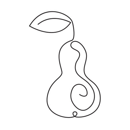 Pear fruit in line art drawing style. Minimalist black line fruit vector illustration on white backgroundのイラスト素材