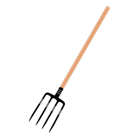 Pitchfork with wooden handle. Garden tools subject, gardening conceptのイラスト素材