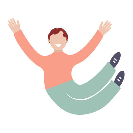 Joyful young man jumping with outstretched arms and smilingのイラスト素材