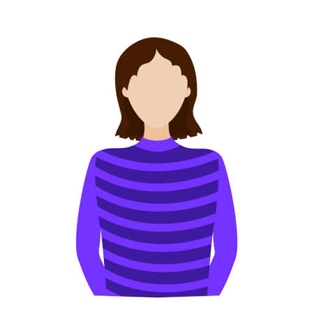 Girl with brown hair in striped sweatshirt sweater. Avatar, portrait, blankのイラスト素材