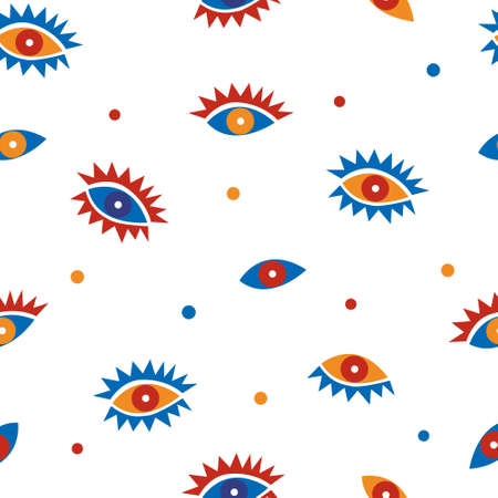 Multicolored different funny eyes. Vector seamless patternのイラスト素材