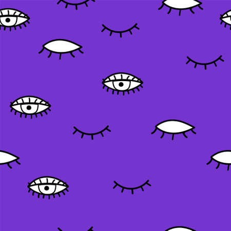 Eyes open and closed. Hand drawn doodle illustration. Seamless patternのイラスト素材