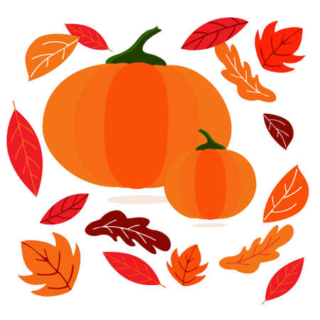 Banner with pumpkins and autumn leavesのイラスト素材