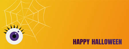 Happy Halloween banner. Spider web, eye on orange gradient backgroundのイラスト素材