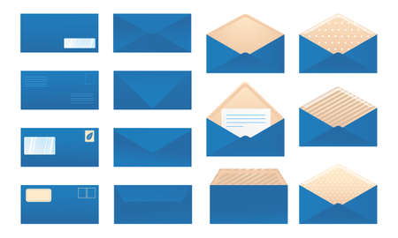 Opened and closed blue post envelopes, front and back viewのイラスト素材