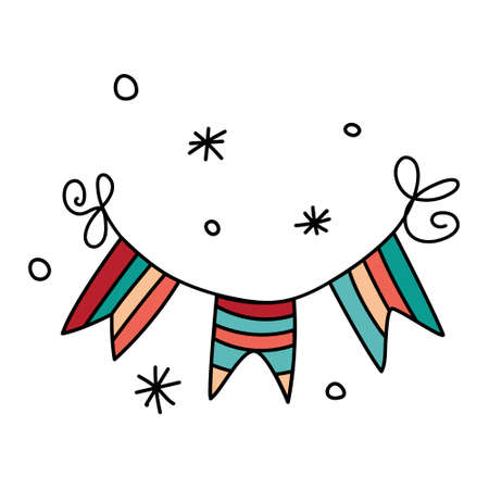 Holiday flag. Doodle winter illustrationのイラスト素材