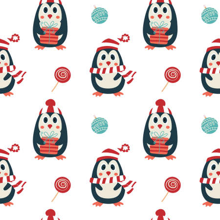 Penguin cartoon seamless pattern. Animals patternのイラスト素材