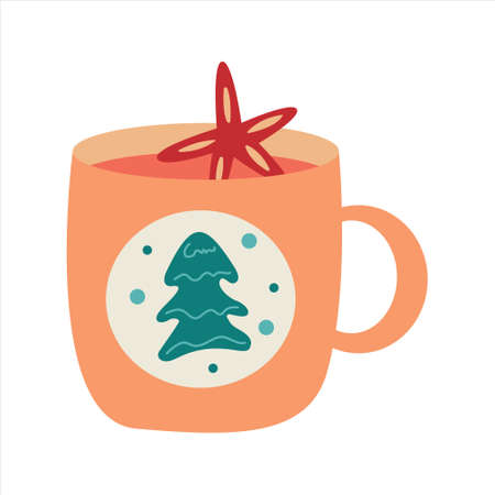 Cup with mulled wine, winter illustrationのイラスト素材