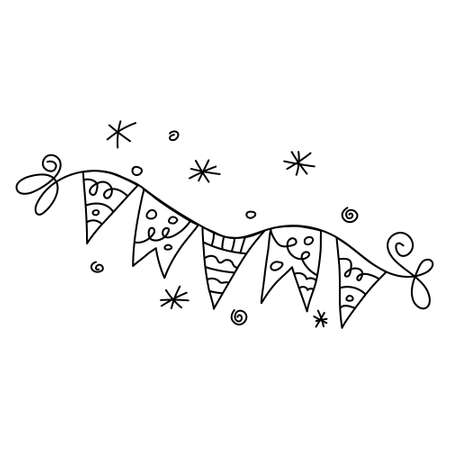 Doodle hanging holiday flags, winter Christmas design elementのイラスト素材