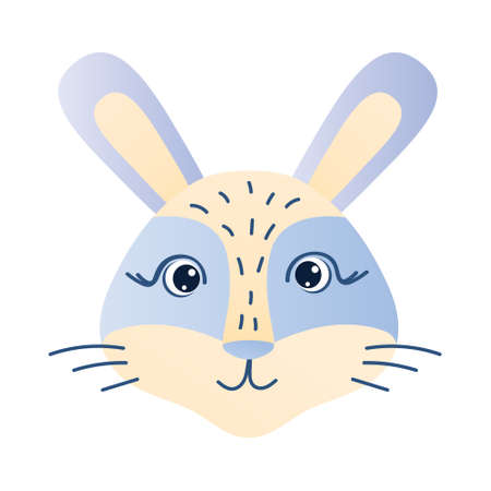 Cartoon rabbit head. Design element for childrens clothing, t-shirts, cups, posters for the nursery.のイラスト素材