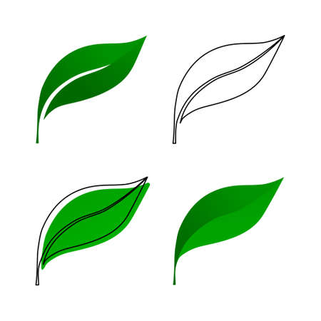 Leaf icons and logo set. Outline and fill leaves iconsのイラスト素材