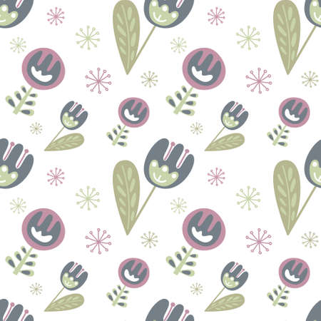 Seamless floral pattern in pastel colors. Simple tulips and other flowers. Design for bed linen, wrapping paper, clothing, curtains, other home textiles, tablecloths, childrens clothingのイラスト素材