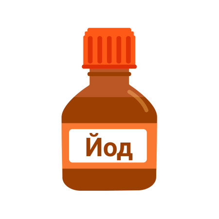 Bottle of iodine with a label in Ukrainian, russianのイラスト素材