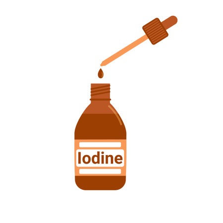 Open bottle of iodine with a pipette and a drop. First aid medicineのイラスト素材