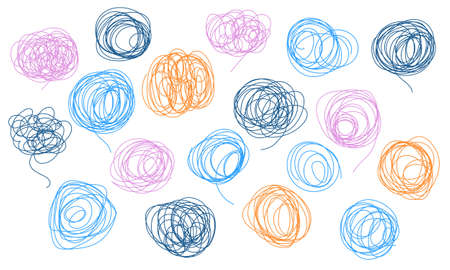 Set of tangle of thoughts as a symbol of psychological stress, heavy thoughts, depressionのイラスト素材