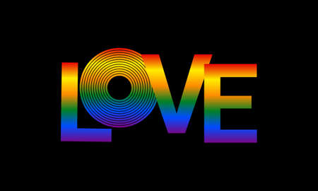 LOVE LGBT on black background. Gradient rainbow typography text template for banner, poster, social mediaのイラスト素材