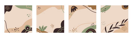 Set of social media post in earth tones. Square template with copy space for text. organic shapes and natural elements for mobile apps, cards, invitations, banner designのイラスト素材