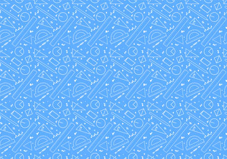 Mathematical seamless pattern with simple icons on the topic of learning or education, outline simple icons of geometric shapes, circle and tergon, ruler, transpartier, pencilのイラスト素材
