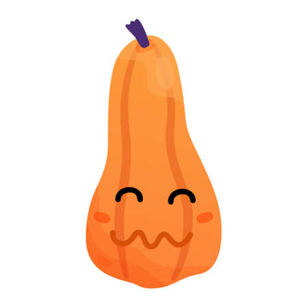 Long pumpkin character. Happy smiling squash. Emotions of vegetables for autumn design. Halloween Clip Artのイラスト素材