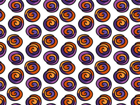 Doodle pattern of bright swirls of lollipops. Design of textile, paper in halloween colorsのイラスト素材