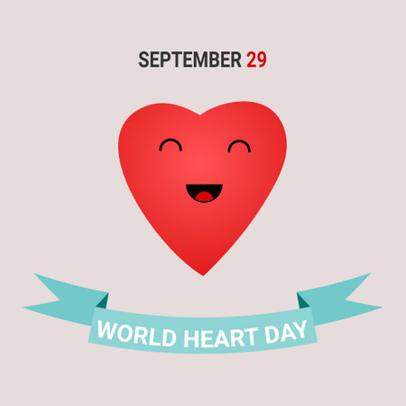 World Heart Day. Laughing healthy heart, character for September 29 on a card, banner or posterのイラスト素材