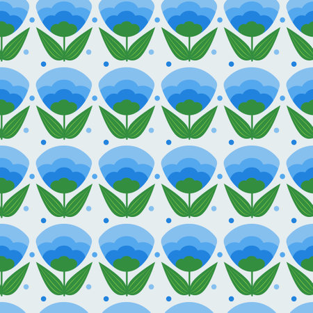 Blue tulip flowers seamless pattern. Natural vintage flower pattern for fabrics, textiles, wrapping paperのイラスト素材