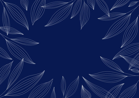 Nature art background. Minimalistic line art silver leaves in wallpaper with copy space for textのイラスト素材