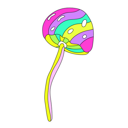 Neon rainbow mushroom with a striped hatのイラスト素材