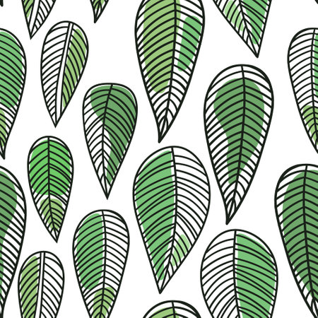Cute doodle leaf seamless pattern. Abstract background with leaves and organic shapesのイラスト素材