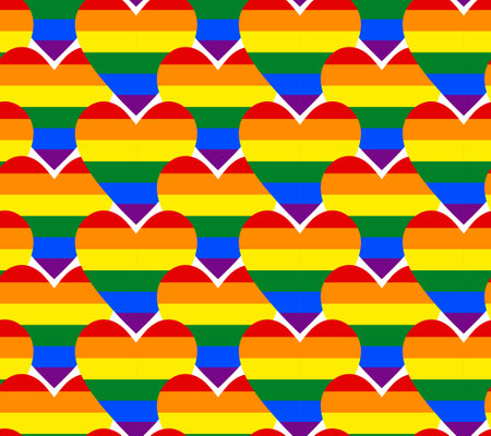 Rainbow hearts LGBT community seamless pattern. Gay pride symbol. Closely spaced heartsのイラスト素材